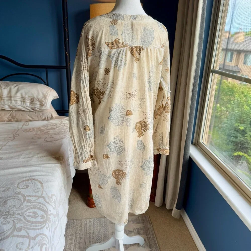 Beige With Beaded Shimmery Coral Print Beach Cover Up - Picture 6 of 12